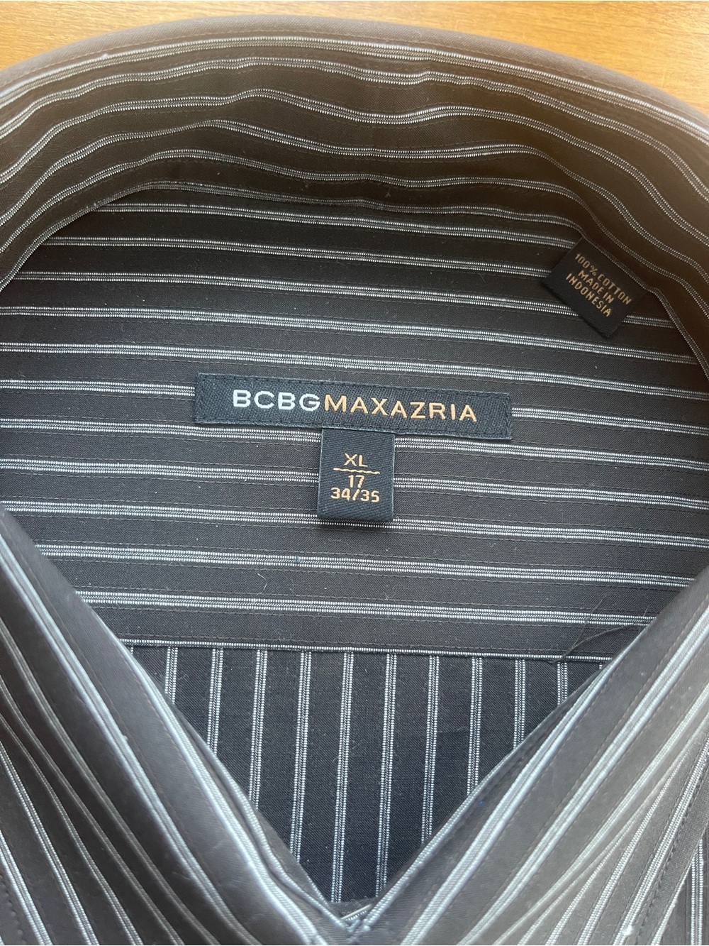 BNWT BCBGMaxAzria  Dark grey button dress Shirt with White Pinstripes size XL